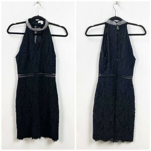 2/$30 Francesca's Small Womens Black Lace Rhinestone Collar Halter Sheath Dress
